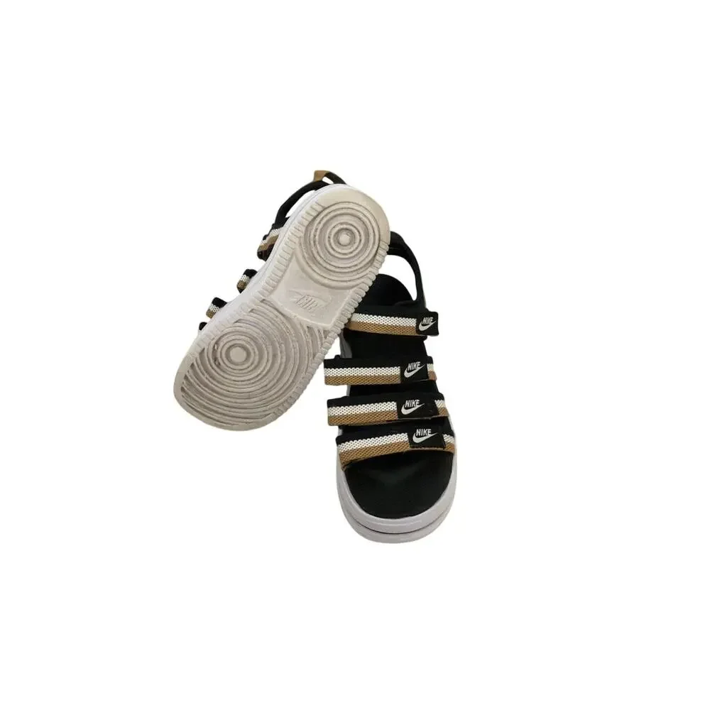 Nike Icon Classic Black White Gold Strappy Platform Sandals Size 7